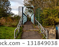 Pedestrian Footbridge Over the River Allan at Bridge of Allan Scotalnd in Autumn 131849038