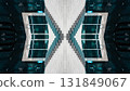 futuristic technology background with digital mirrored and symmetry patterns and cyber glow, innovative tech backdrop with tunnel and warp virtual network design and electronic light, white and blue 131849067