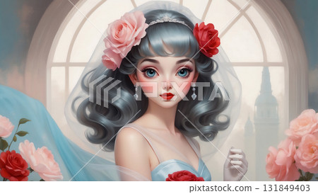 Woman in a wedding dress: AI-generated material 131849403