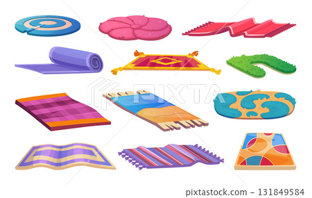 Wool carpets. Fabric textile cozy carpets collections exact vector house tools for room design Wool carpets. Fabric textile cozy carpets collections exact vector house tools for room design 131849584