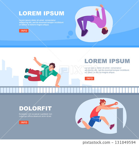 Parkour. extreme characters running and jumping. vector banners 131849594