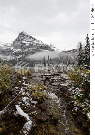 Stream flowing into Lake O'Hara and Mount Shaffer in winter Stream flowing into Lake O'Hara and Mount Shaffer in winter 131849606