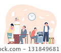 Office stress concept. Very tired managers working with paperwork. Social services, administration staff or accounting with dizziness, recent vector scene 131849681