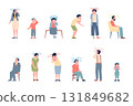 Dizziness. Sick adults kids have dizzying stars and birds. Stressed characters with vertigo or experiencing. Effect after head blow, recent vector set 131849682