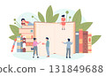 Reading book concept. People with books, study and read. Library or bookstore, literature teachers, hobby. Educational recent vector flat scene 131849688