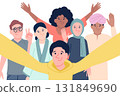 Friends selfie. Happy adults or teens together doing photo on smartphone. International friendship, people creating good memories, recent vector scene 131849690