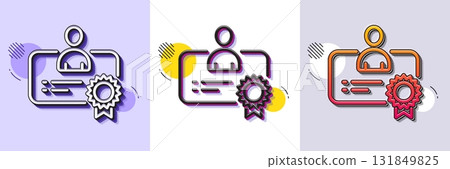 Certificate line icon. Halftone dotted pattern. Gradient icon with grain shadow. Business management sign. Best manager symbol. Line certificate icon. Various designs. Vector 131849825