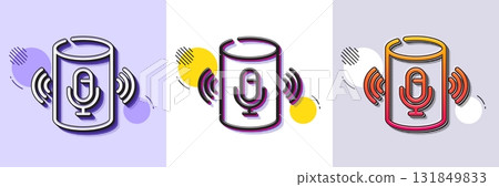 Voice assistant line icon. Halftone dotted pattern. Gradient icon with grain shadow. Smart speaker sign. Wireless speaker with microphone symbol. Line voice assistant icon. Various designs. Vector 131849833