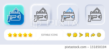 Armed robbery line icon. Neumorphic, Flat shadow, 3d buttons. Money fraud crime sign. Thief with gun steal cash symbol. Line armed robbery icon. Social media icons. Vector Armed robbery line icon. Neumorphic, Flat shadow, 3d buttons. Money fraud crime sign. Thief with gun steal cash symbol. Line armed robbery icon. Social media icons. Vector 131850104