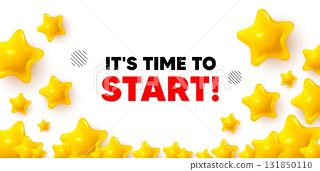 Time to start winner banner with 3d stars. Golden stars banner. It is time to start tag. Special offer sign. Advertising discounts symbol. Review rate background. Vector 131850110