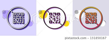 No QR code line icon. Halftone dotted pattern. Gradient icon with grain shadow. Scan barcode sign. Stop certificate symbol. Line qr code icon. Various designs. Vector 131850167