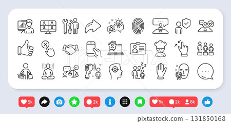 Hold smartphone, Like hand and Electronic thermometer line icons pack. Social media: share, comment, like icons. Interview job, Job interview, Work home web icon. Vector Hold smartphone, Like hand and Electronic thermometer line icons pack. Social media: share, comment, like icons. Interview job, Job interview, Work home web icon. Vector 131850168