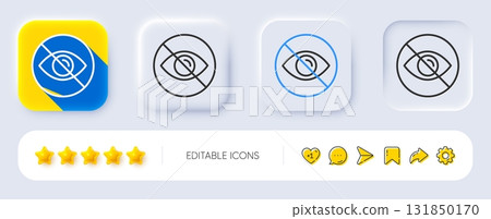 No eye line icon. Neumorphic, Flat shadow, 3d buttons. Not looking sign. Optometry vision care symbol. Line not looking icon. Social media icons. Vector No eye line icon. Neumorphic, Flat shadow, 3d buttons. Not looking sign. Optometry vision care symbol. Line not looking icon. Social media icons. Vector 131850170