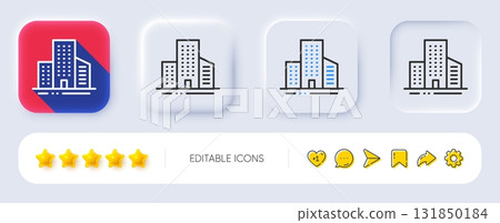 Buildings line icon. Neumorphic, Flat shadow, 3d buttons. City architecture sign. Skyscraper building symbol. Line buildings icon. Social media icons. Vector Buildings line icon. Neumorphic, Flat shadow, 3d buttons. City architecture sign. Skyscraper building symbol. Line buildings icon. Social media icons. Vector 131850184