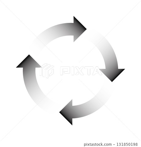 4 arrows in circle. Business infographic diagram of four repeating steps. Black gradient vector illustration 131850198