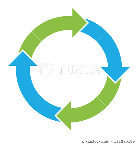 4 arrows in circle. Business infographic diagram of four repeating steps. Simple flat vector illustration 4 arrows in circle. Business infographic diagram of four repeating steps. Simple flat vector illustration 131850199