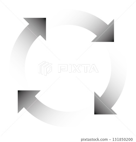4 arrows in circle. Business infographic diagram of four repeating steps. Black gradient vector illustration 131850200