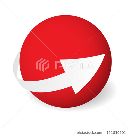 Loop circle arrow icon around sphere. Abstract symbol. Simple 3D vector sign with dropped shadow. 131850201