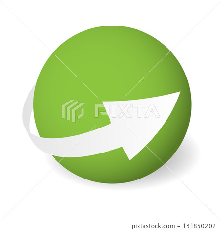 Loop circle arrow icon around sphere. Abstract symbol. Simple 3D vector sign with dropped shadow. Loop circle arrow icon around sphere. Abstract symbol. Simple 3D vector sign with dropped shadow. 131850202