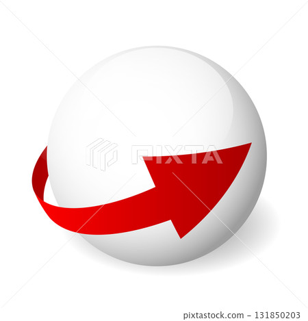 Loop circle arrow icon around sphere. Abstract symbol. Simple 3D vector sign with dropped shadow. Loop circle arrow icon around sphere. Abstract symbol. Simple 3D vector sign with dropped shadow. 131850203