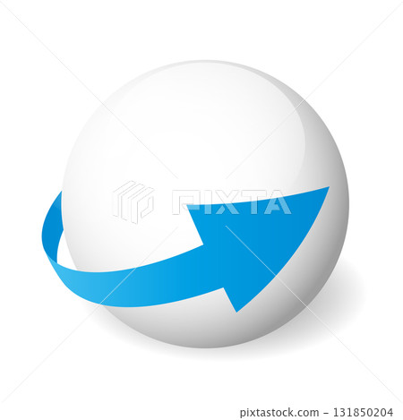 Loop circle arrow icon around sphere. Abstract symbol. Simple 3D vector sign with dropped shadow. Loop circle arrow icon around sphere. Abstract symbol. Simple 3D vector sign with dropped shadow. 131850204