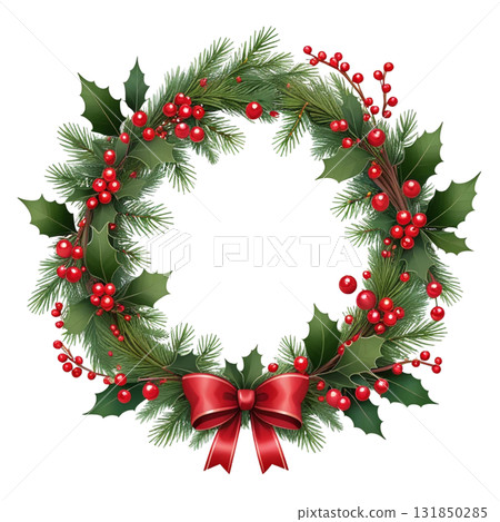 紅色聖誕花圈插圖 131850285