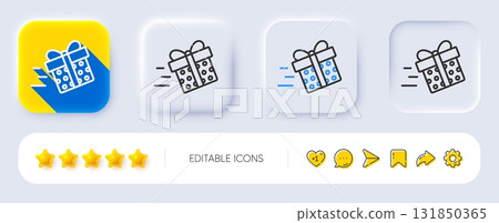 Gift box Delivery line icon. Neumorphic, Flat shadow, 3d buttons. Present or Sale sign. Birthday Shopping symbol. Package in Gift Wrap. Line present delivery icon. Social media icons. Vector Gift box Delivery line icon. Neumorphic, Flat shadow, 3d buttons. Present or Sale sign. Birthday Shopping symbol. Package in Gift Wrap. Line present delivery icon. Social media icons. Vector 131850365