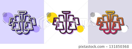 Chandelier line icon. Halftone dotted pattern. Gradient icon with grain shadow. Ceiling lamp sign. Interior illuminate light symbol. Line chandelier icon. Various designs. Vector 131850368