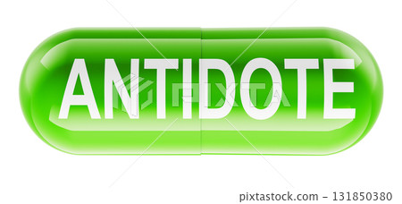 Antidote, green medical capsule. 3D rendering Antidote, green medical capsule. 3D rendering 131850380