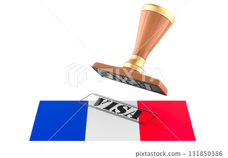 France visa stamp, wooden seal. 3D rendering 131850386