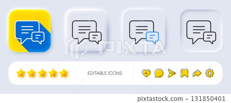 Chat line icon. Neumorphic, Flat shadow, 3d buttons. Speech bubble sign. Communication or Comment symbol. Line comment icon. Social media icons. Vector Chat line icon. Neumorphic, Flat shadow, 3d buttons. Speech bubble sign. Communication or Comment symbol. Line comment icon. Social media icons. Vector 131850401
