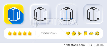 Shirt line icon. Neumorphic, Flat shadow, 3d buttons. Male dress shirt sign. Business wear symbol. Line shirt icon. Social media icons. Vector Shirt line icon. Neumorphic, Flat shadow, 3d buttons. Male dress shirt sign. Business wear symbol. Line shirt icon. Social media icons. Vector 131850402