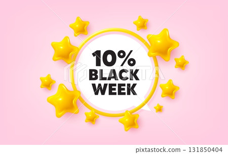 Black week frame banner. Speech bubble offer. Black week 10 percent sale. Special discount sign. Black friday offer symbol. 3d stars glitter tag. Golden frame banner. Vector Black week frame banner. Speech bubble offer. Black week 10 percent sale. Special discount sign. Black friday offer symbol. 3d stars glitter tag. Golden frame banner. Vector 131850404