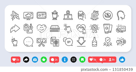 Touchscreen gesture, Sunscreen and Genders line icons pack. Social media: share, comment, like icons. Passport document, Security agency, Latte coffee web icon. Vector Touchscreen gesture, Sunscreen and Genders line icons pack. Social media: share, comment, like icons. Passport document, Security agency, Latte coffee web icon. Vector 131850439