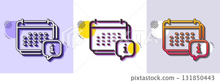 Calendar info line icon. Halftone dotted pattern. Gradient icon with grain shadow. Annual planner sign. Event schedule symbol. Line calendar icon. Various designs. Vector Calendar info line icon. Halftone dotted pattern. Gradient icon with grain shadow. Annual planner sign. Event schedule symbol. Line calendar icon. Various designs. Vector 131850443