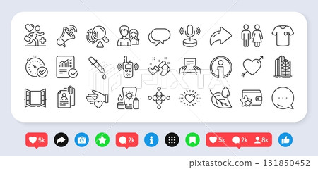 Receive file, Heart and Loyalty program line icons pack. Social media: share, comment, like icons. Info, Fast verification , T-shirt web icon. Inclusion, Talk bubble, Love pictogram. Vector Receive file, Heart and Loyalty program line icons pack. Social media: share, comment, like icons. Info, Fast verification , T-shirt web icon. Inclusion, Talk bubble, Love pictogram. Vector 131850452