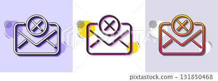 Reject mail line icon. Halftone dotted pattern. Gradient icon with grain shadow. Delete message sign. Decline web letter. Line reject mail icon. Various designs. Vector 131850468