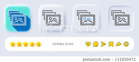 Photo album line icon. Neumorphic, Flat shadow, 3d buttons. Image thumbnail sign. Picture gallery placeholder symbol. Line photo album icon. Social media icons. Vector Photo album line icon. Neumorphic, Flat shadow, 3d buttons. Image thumbnail sign. Picture gallery placeholder symbol. Line photo album icon. Social media icons. Vector 131850472