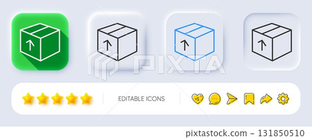 Delivery box line icon. Neumorphic, Flat shadow, 3d buttons. Logistics shipping sign. Parcels tracking symbol. Line package icon. Social media icons. Vector Delivery box line icon. Neumorphic, Flat shadow, 3d buttons. Logistics shipping sign. Parcels tracking symbol. Line package icon. Social media icons. Vector 131850510