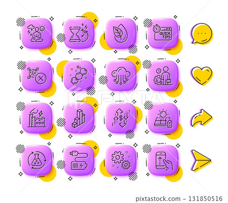 Quick tips, Dollar rate and Organic product line icons. App 3d buttons. Social media comment, share, like icons. Pack of Work, Chemistry experiment, Electricity factory icon. Vector Quick tips, Dollar rate and Organic product line icons. App 3d buttons. Social media comment, share, like icons. Pack of Work, Chemistry experiment, Electricity factory icon. Vector 131850516