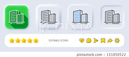 Buildings line icon. Neumorphic, Flat shadow, 3d buttons. City architecture sign. Skyscraper building symbol. Line buildings icon. Social media icons. Vector Buildings line icon. Neumorphic, Flat shadow, 3d buttons. City architecture sign. Skyscraper building symbol. Line buildings icon. Social media icons. Vector 131850522