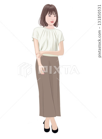 一位年輕女子雙手交叉站立的插圖 一位年輕女子雙手交叉站立的插圖 131850531