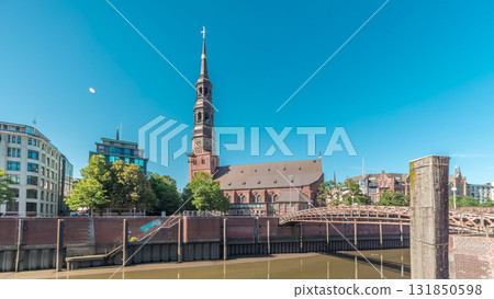 Hyperlapse of Hauptkirche St. Katharinen or St. Catherine's Church in Hamburg, Germany. Hyperlapse of Hauptkirche St. Katharinen or St. Catherine's Church in Hamburg, Germany. 131850598