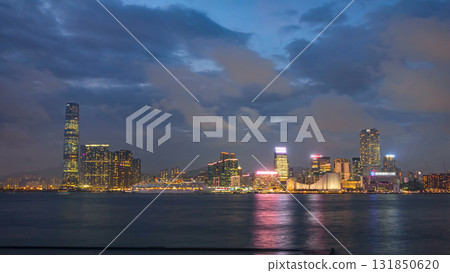 Skyline panorama timelapse day to night with International Commerce Centre in West Kowloon, Hong Kong. Skyline panorama timelapse day to night with International Commerce Centre in West Kowloon, Hong Kong. 131850620