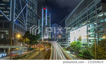 Hong Kong traffic timelapse hyperlapse near bank tower in Central District of Hong Kong. 131850624