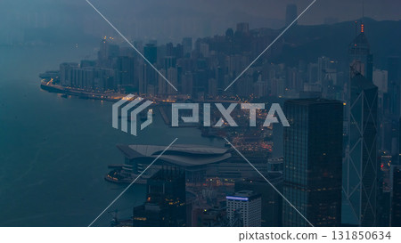 The famous view of Hong Kong from Victoria Peak night to day timelapse. 131850634