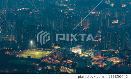 Fei ngo shan Kowloon Peak day to night timelapse Hong Kong cityscape skyline. 131850642