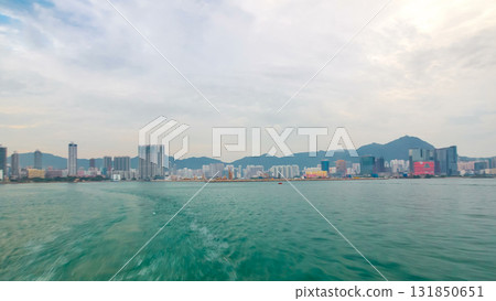 View from Star Ferry through Victoria Harbour timelapse hyperlapse, with the skyline of Hong Kong as backdrop 131850651