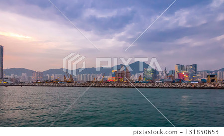 View from Star Ferry through Victoria Harbour timelapse hyperlapse, with the skyline of Hong Kong as backdrop 131850653