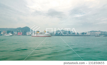 View from Star Ferry through Victoria Harbour timelapse hyperlapse, with the skyline of Hong Kong as backdrop View from Star Ferry through Victoria Harbour timelapse hyperlapse, with the skyline of Hong Kong as backdrop 131850655